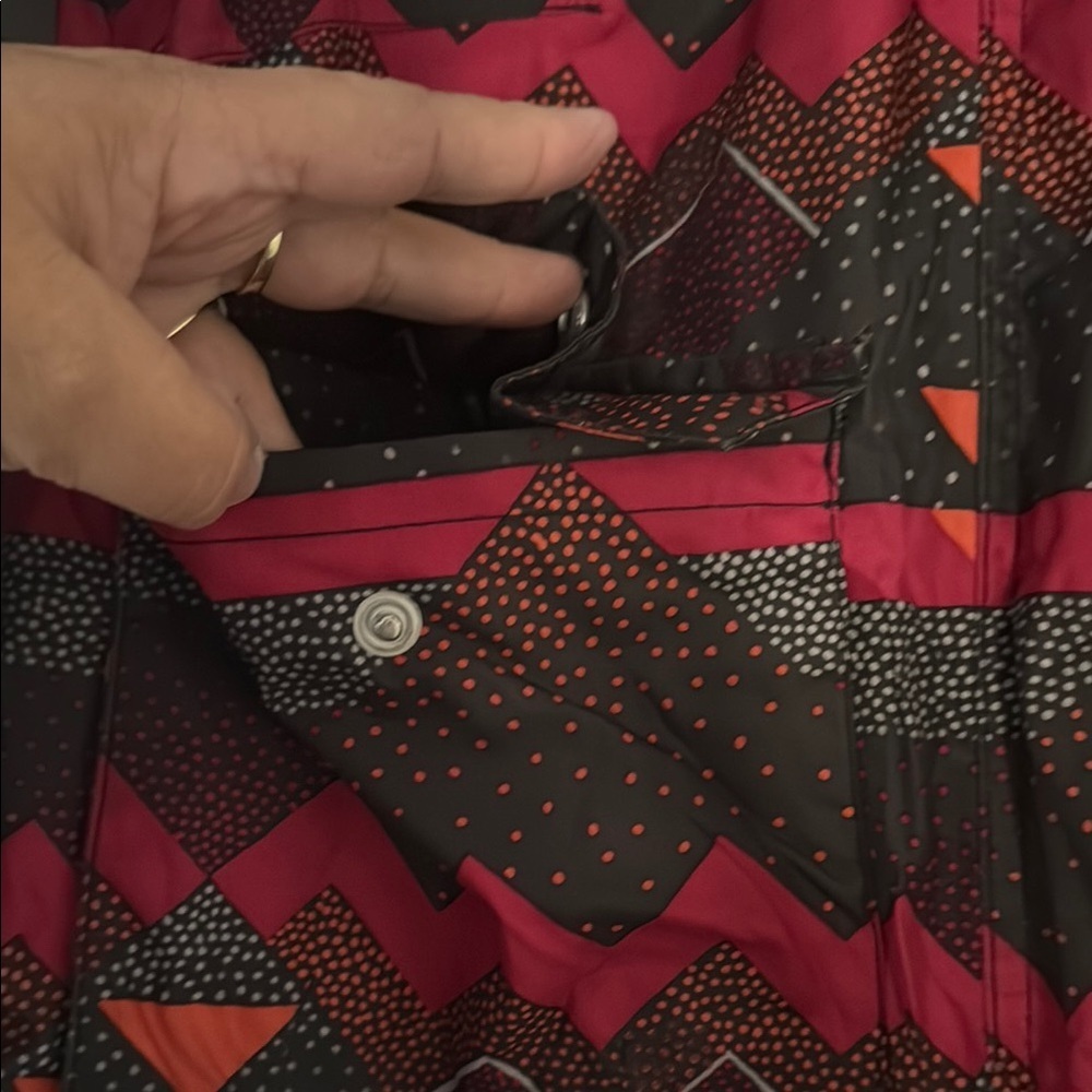 Simms Red Black Ski Jacket Geometric Insulated Hooded - Picture 7 of 16